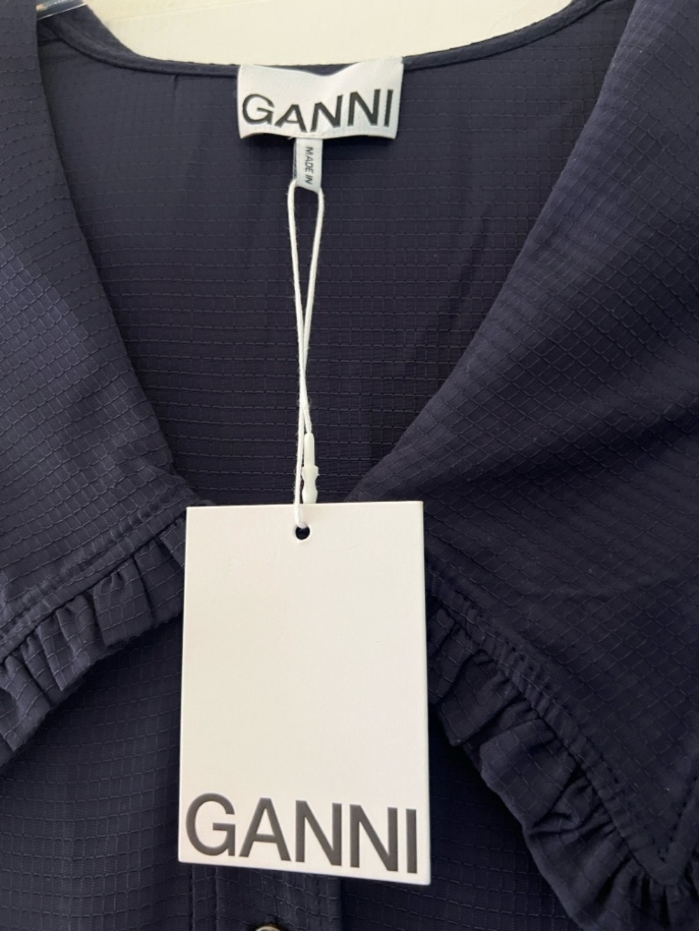 GANNI Ripstop Oversized Shirt Dress Sky Captain Navy Blue large XL New - Picture 2 of 11